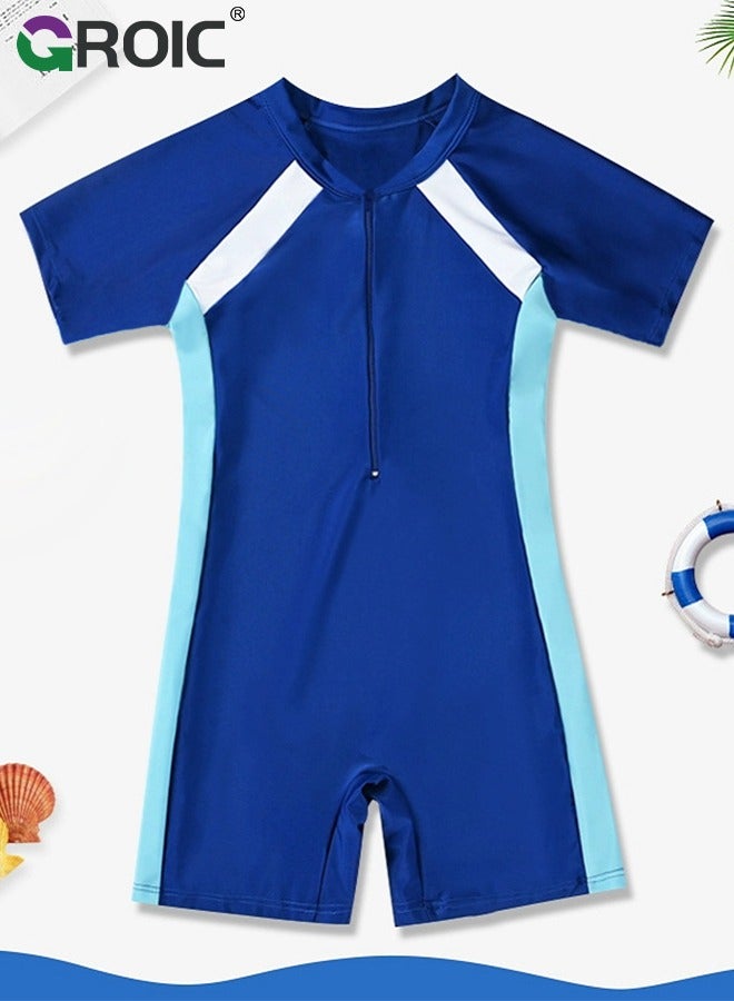 GROIC Kid Swimsuit, One Piece Rash Guard Swimsuit, Kid Water Sport Short Swimsuit UPF 50+ Sun Protection Bathing Suits with Zipper, Kid Bathing Suits for Swimming Training or Water Activities - Image 1