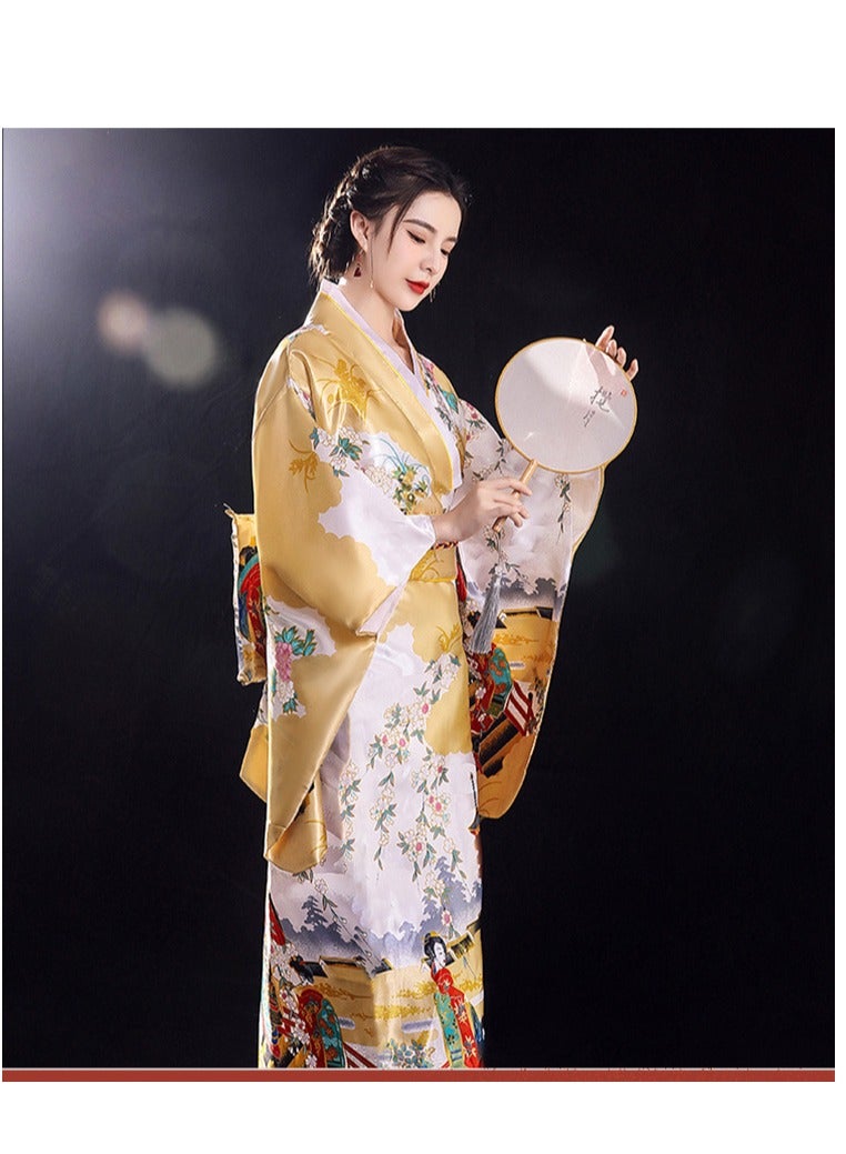 New Japanese Kimono, Japanese Traditional Clothing for Nightgown, Bathrobe, Home Clothes, Ethnic Style Stage Performance Clothes(Does not include fan) - Image 1