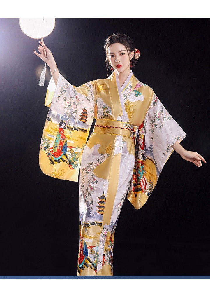 New Japanese Kimono, Japanese Traditional Clothing for Nightgown, Bathrobe, Home Clothes, Ethnic Style Stage Performance Clothes(Does not include fan) - Image 2