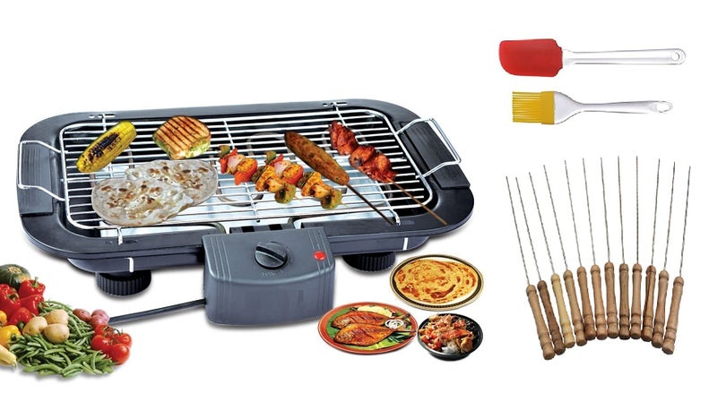 Inditradition 2000W Electric Barbecue Bbq Grill With 12 Skewers, Oil Brush & Spatula (Combo Pack) | Smokeless, For Indoor-Outdoor (Black), Built-In - Image 1
