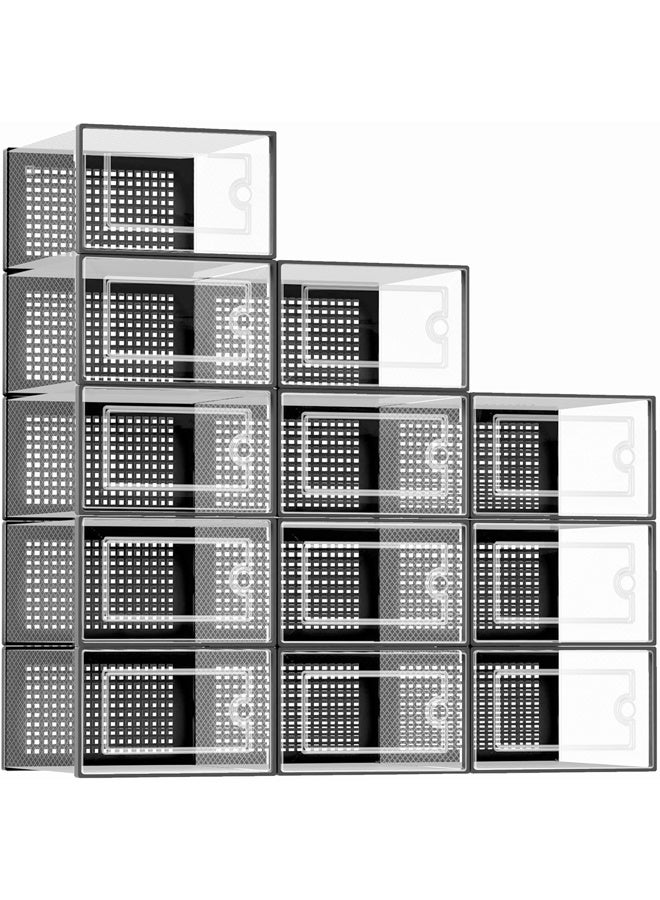 DUNISO 12 Pack Shoe Storage Box，Clear Plastic Stackable Sneaker Containers Bins with Lids， Saving Entrance Space，Dustproof ，Durable，Fit up to Women's Size 10，Black  - Image 1