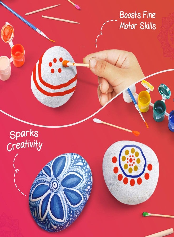 FIRSTCRY INTELLISKILLS مجموعة إنتليسكلز الفنية "ماندالا روكين" للأطفال، طقم رسم على الصخور للأطفال من عمر 6 سنوات فما فوق، مجموعة فنية وحرفية ممتعة ونظيفة، طقم رسم يمكنك صنعه بنفسك، 6 حصى، أدوات تنقيط، أعواد أذن وعود أسنان، هدية للأولاد والبنات - Image 5