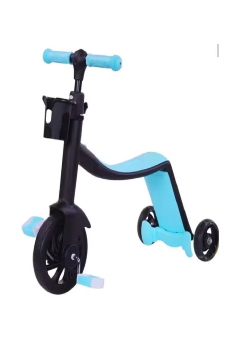 3-in-1 Convertible Tricycle and Scooter for Kids - Foldable Ride-On Toy with Adjustable Seat and Handlebar - Balance Bike, Tricycle and Kick Scooter in One - for Toddlers and Preschoolers (Blue)  - Image 1