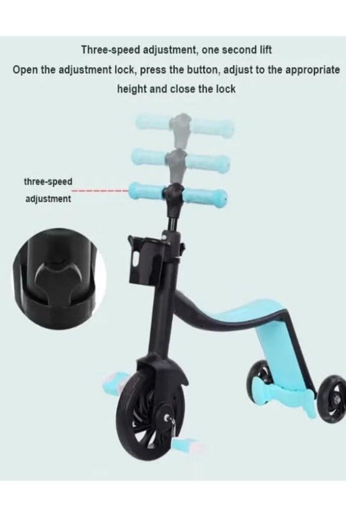 3-in-1 Convertible Tricycle and Scooter for Kids - Foldable Ride-On Toy with Adjustable Seat and Handlebar - Balance Bike, Tricycle and Kick Scooter in One - for Toddlers and Preschoolers (Blue)  - Image 3