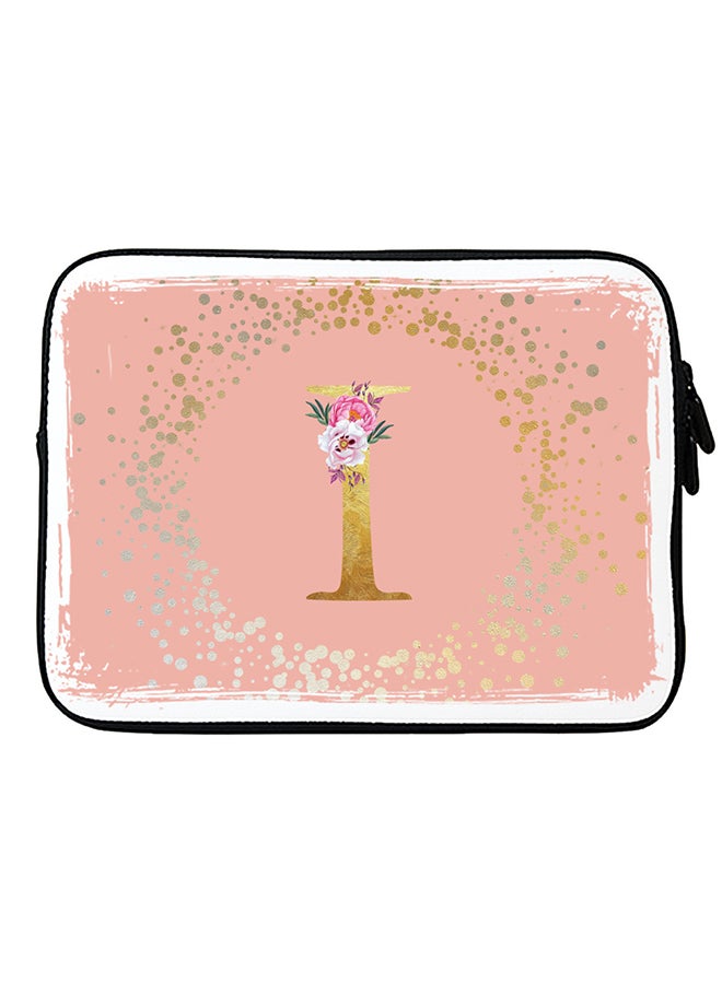 Stylizedd Laptop Sleeve Bag for Macbook 13, 14, 15, 16 inch- Custom Monogram Initial Letter Floral Pattern Alphabet - I  (Rose Pink)  - Image 1