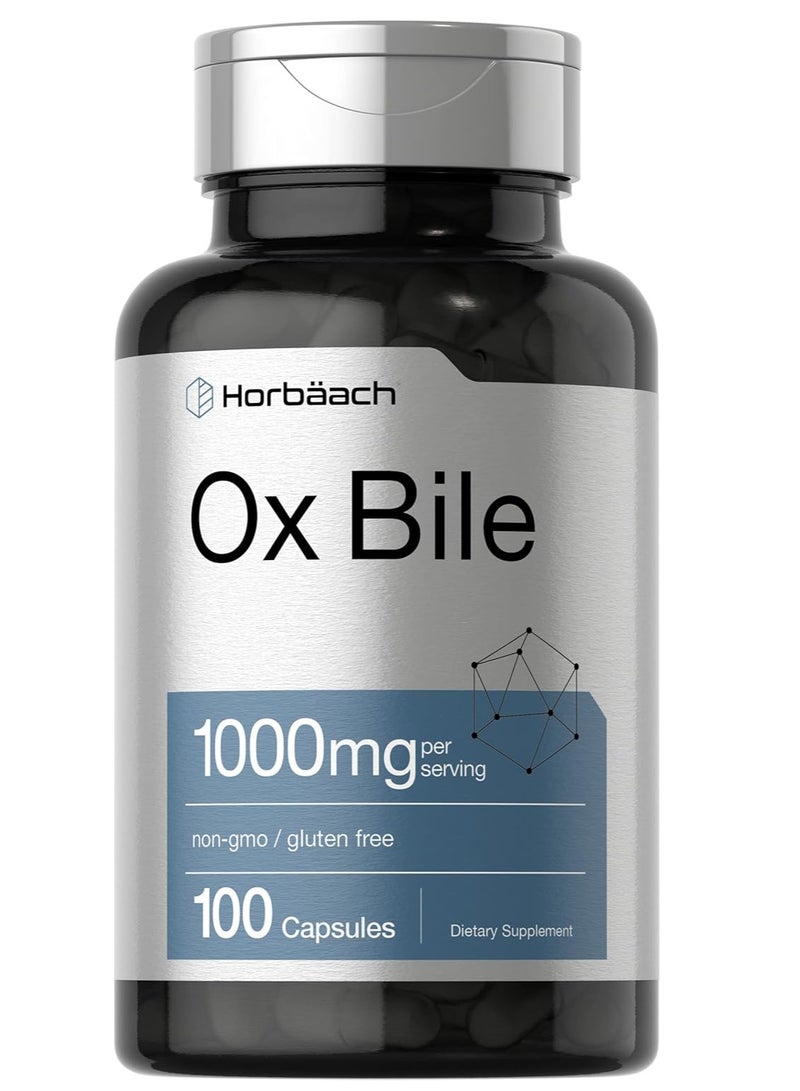 Horbaach Ox Bile Supplement Digestive Enzymes 1000mg 100 Capsules  - Image 1