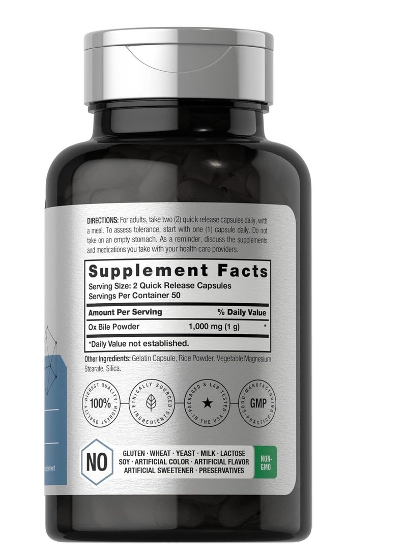 Horbaach Ox Bile Supplement Digestive Enzymes 1000mg 100 Capsules  - Image 2