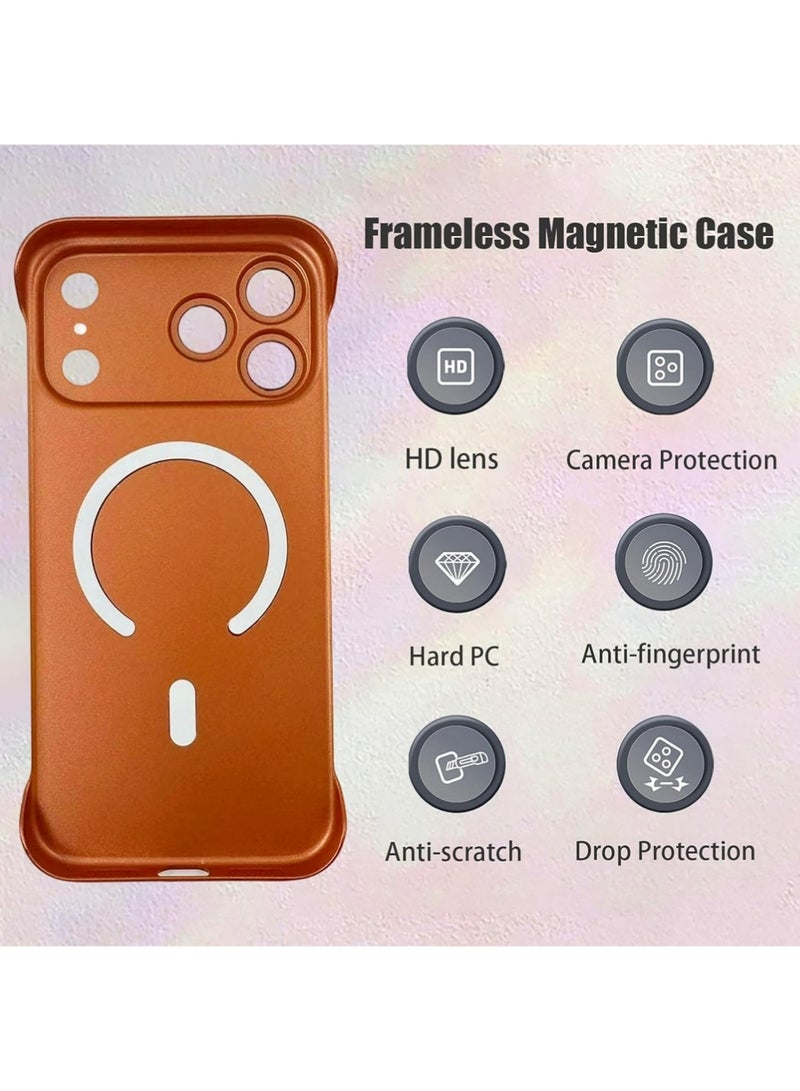 بولوز القضية المغناطيسية بلا إطار لـ iPhone 17 Pro Case مع حامي عدسة الكاميرا [متوافق مع MagSafe] رقيقة رقيقة الحد الأدنى من المضادة بلا حدود غطاء واقي مقاوم للصدمات ، برتقالي - Image 4