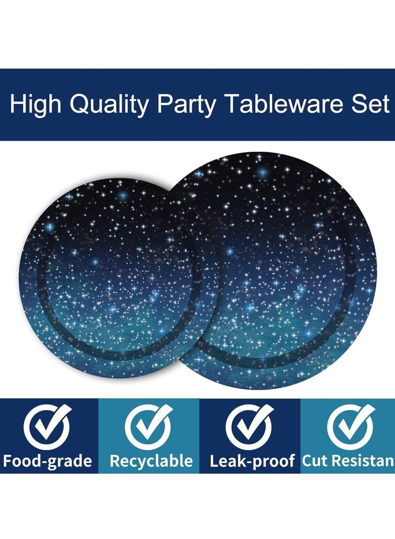 Captaintech 96 Pcs Galaxy Party Starry Night Supplies Tableware Set, Outer Space Theme Birthday Star Party Table Decorations Solar System Paper Plates Napkins Forks for 24 Guests - Image 3