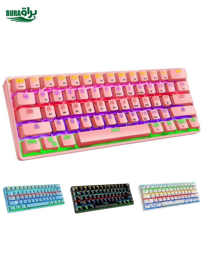 LEAVEN K28 61 Keys Gaming Office Computer RGB Wireless Bluetooth + Wired Dual Mode Mechanical Keyboard, Cabel Length:1.5m, Colour: Green Axis (Pink)