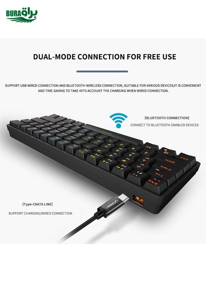 LEAVEN K28 61 Keys Gaming Office Computer RGB Wireless Bluetooth + Wired Dual Mode Mechanical Keyboard, Cabel Length:1.5m, Colour: Green Axis (Pink)