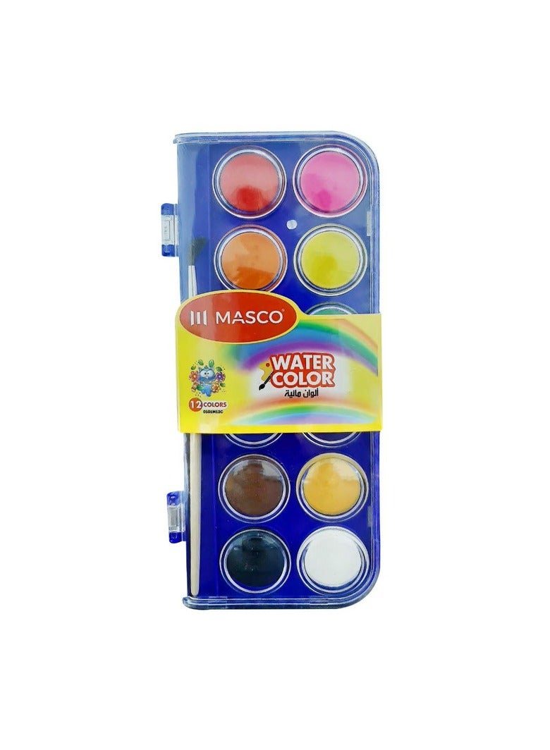 MASCO مجموعة ألوان مائية مكونة من 12 قطعة مع فرشاة