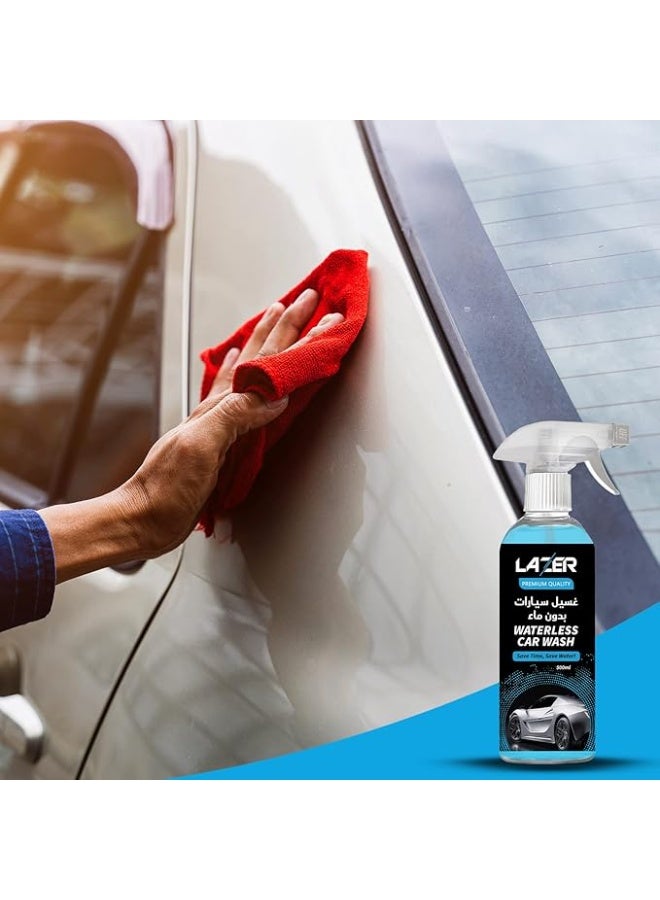 LAZER Waterless Car Wash Spray 500ml – Premium No Water Car Cleaning Solution for Exterior Shine, Dust Removal & Paint Protection | Quick Detailer for Cars, Bikes & SUVs | Streak-Free Waterless Wash Cleaner with Spray Trigger - Image 2