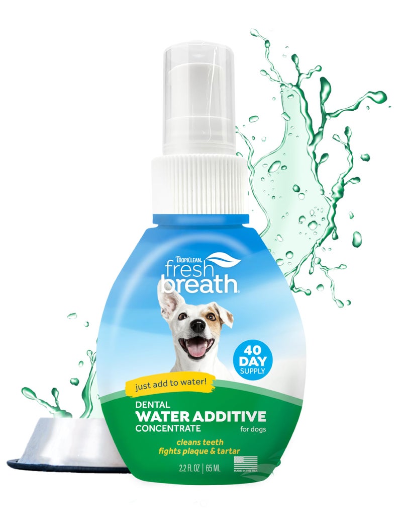TropiClean محلول تركيز إضافة ماء تنشيط النفس من تروبيكلين للكلاب | معطر نفس وحل لتنظيف الأسنان | لا حاجة للتفريش | 2.2 أونصة - Image 1