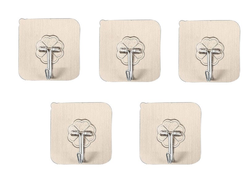MOHAK 10 Pcs Heavy Duty Self Adhesive Wall Hooks for Hanging Waterproof Transparent Hooks for Wall Kitchen Bathroom Bedroom AccessoriesGolden 6X6 cm 10 - Image 1