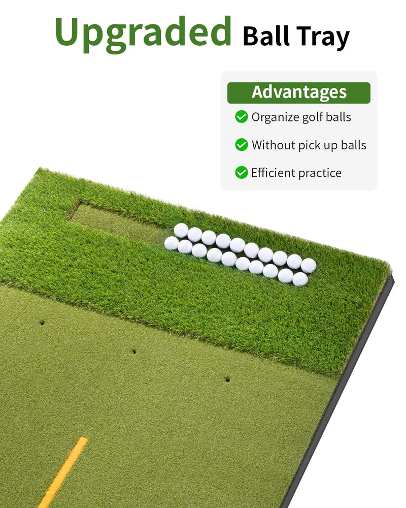 tosoze 6x4FT 21-45mm Dual-Turf Golf Hitting Mat with Ball Tray, Thickened Golf Mat with 9 Hitting Holes, Practice Mat with Alignment Aid for Realistic Indoor Outdoor Practice, Professional Golf Training Aid - Image 2