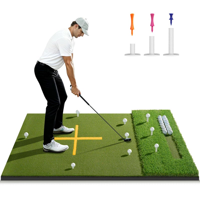 tosoze 6x4FT 21-45mm Dual-Turf Golf Hitting Mat with Ball Tray, Thickened Golf Mat with 9 Hitting Holes, Practice Mat with Alignment Aid for Realistic Indoor Outdoor Practice, Professional Golf Training Aid - Image 1