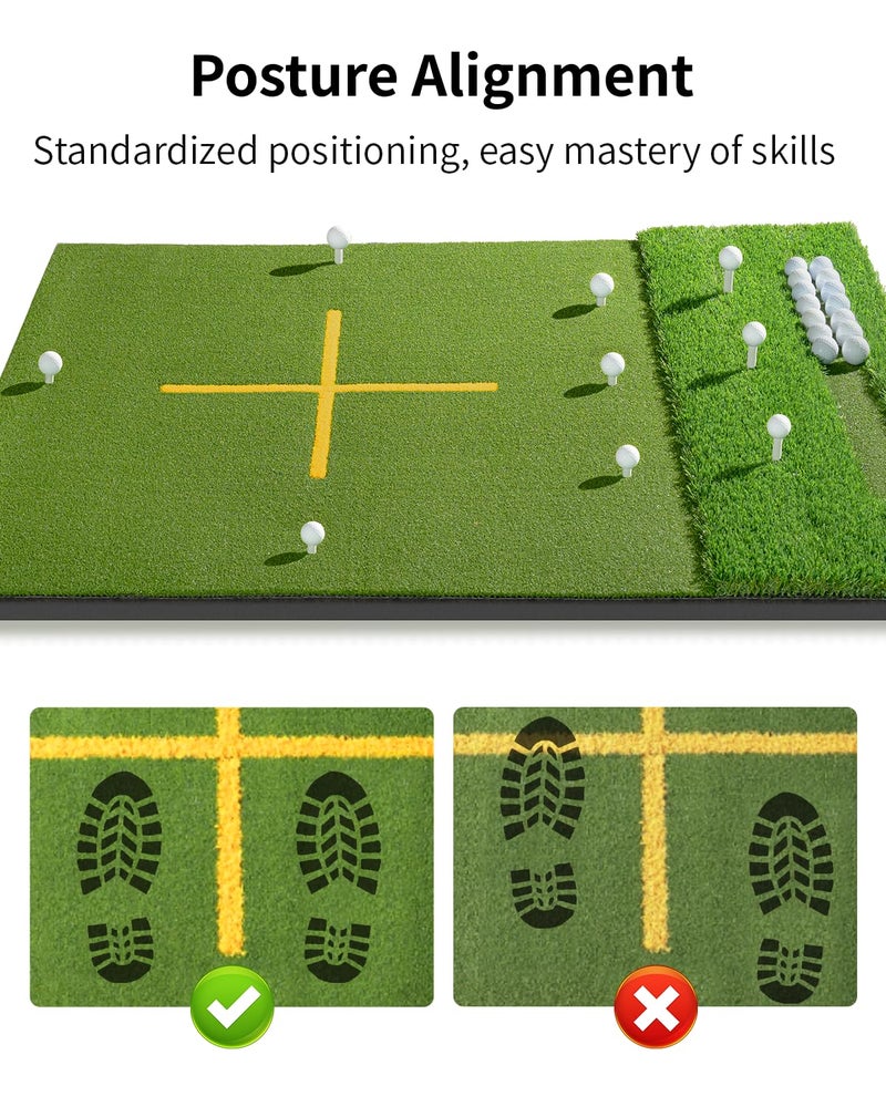 tosoze 6x4FT 21-45mm Dual-Turf Golf Hitting Mat with Ball Tray, Thickened Golf Mat with 9 Hitting Holes, Practice Mat with Alignment Aid for Realistic Indoor Outdoor Practice, Professional Golf Training Aid - Image 3
