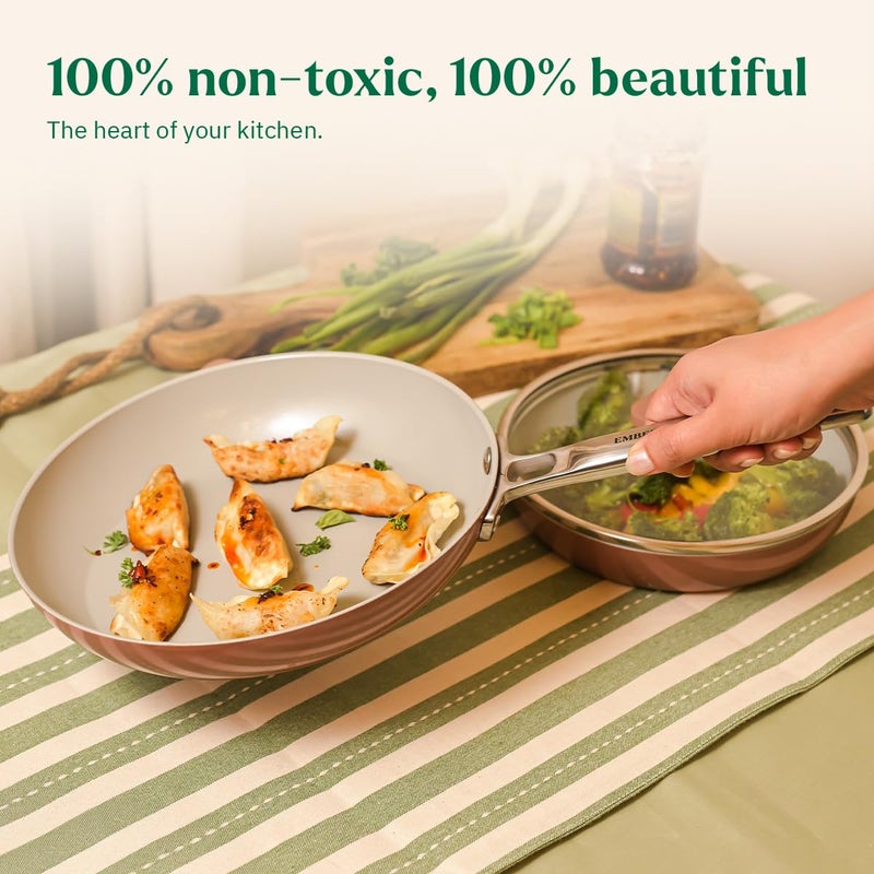 Ember Cookware مقلاة بيض سيراميك أركيلا 20 سم | مقلاة أومليت غير لاصقة وغير سامة | معتمدة من ISI | مقلاة طبخ سيراميك | 1× ملعقة مسطحة | مقبض فولاذي | خالية من PFAS و PTFE | آمنة للاستخدام مع الحث | زرقاء - Image 5