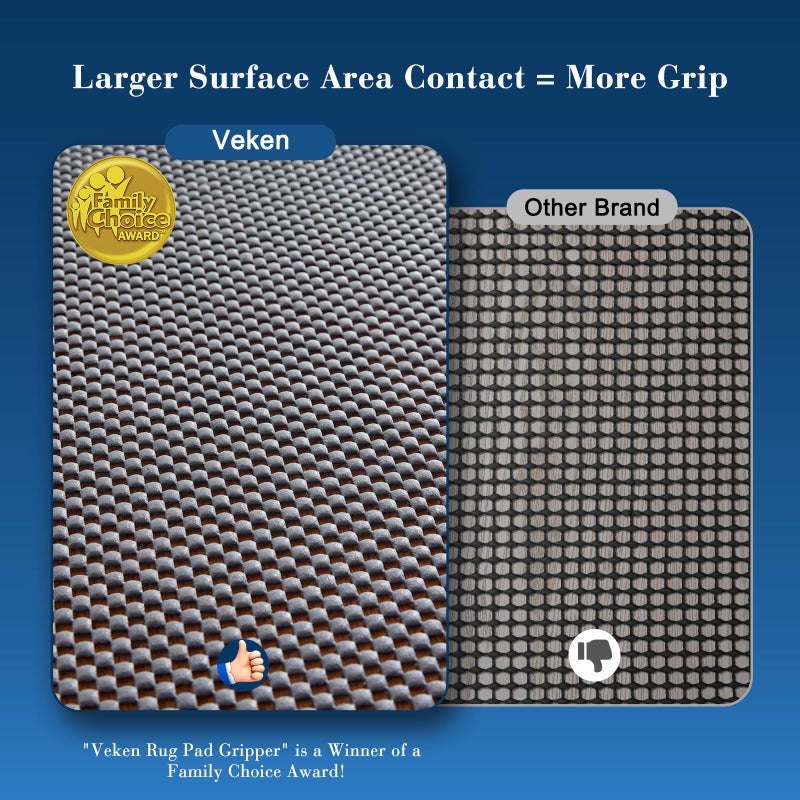 Veken 8x10 Ft Rug Pad Gripper for Hardwood Floors, Non Slip Dark Grey Rug Pads for Area Rugs, Thick Rug Grippers for Tile Floors, Under Carpet Anti Skid Mat, Keep Your Rugs Safe and in Place - Image 2