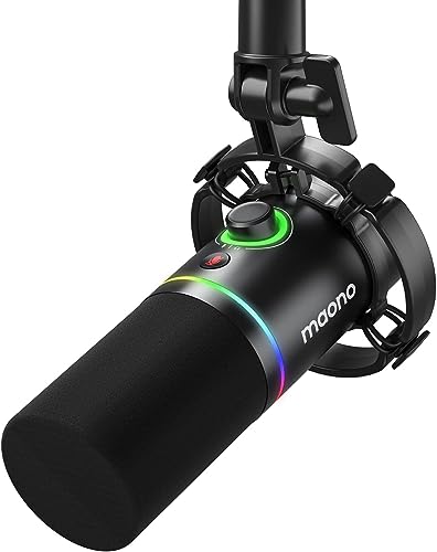 MAONO XLRUSB Dynamic Microphone RGB Gaming Mic with Software Mute Gain Knob Volume Control and Headphone Jack for Streaming Podcasting RecordingPD200X Black - Image 1