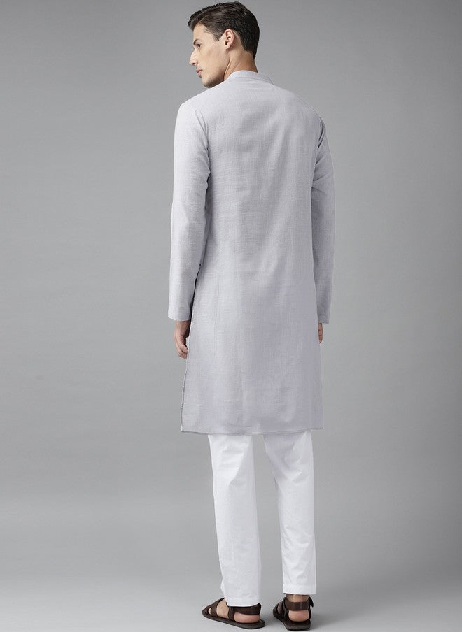 see designs Men's Grey Solid Pure Cotton Kurta with Pyjamas - Image 5