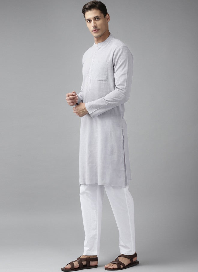 see designs Men's Grey Solid Pure Cotton Kurta with Pyjamas - Image 4