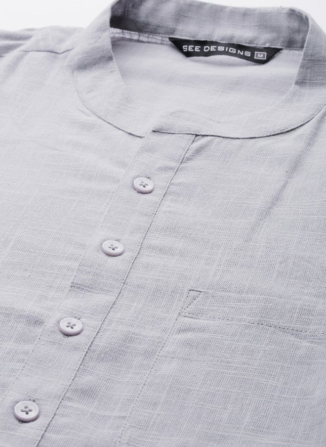 see designs Men's Grey Solid Pure Cotton Kurta with Pyjamas - Image 2