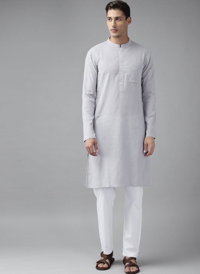 see designs Men's Grey Solid Pure Cotton Kurta with Pyjamas - Image 1