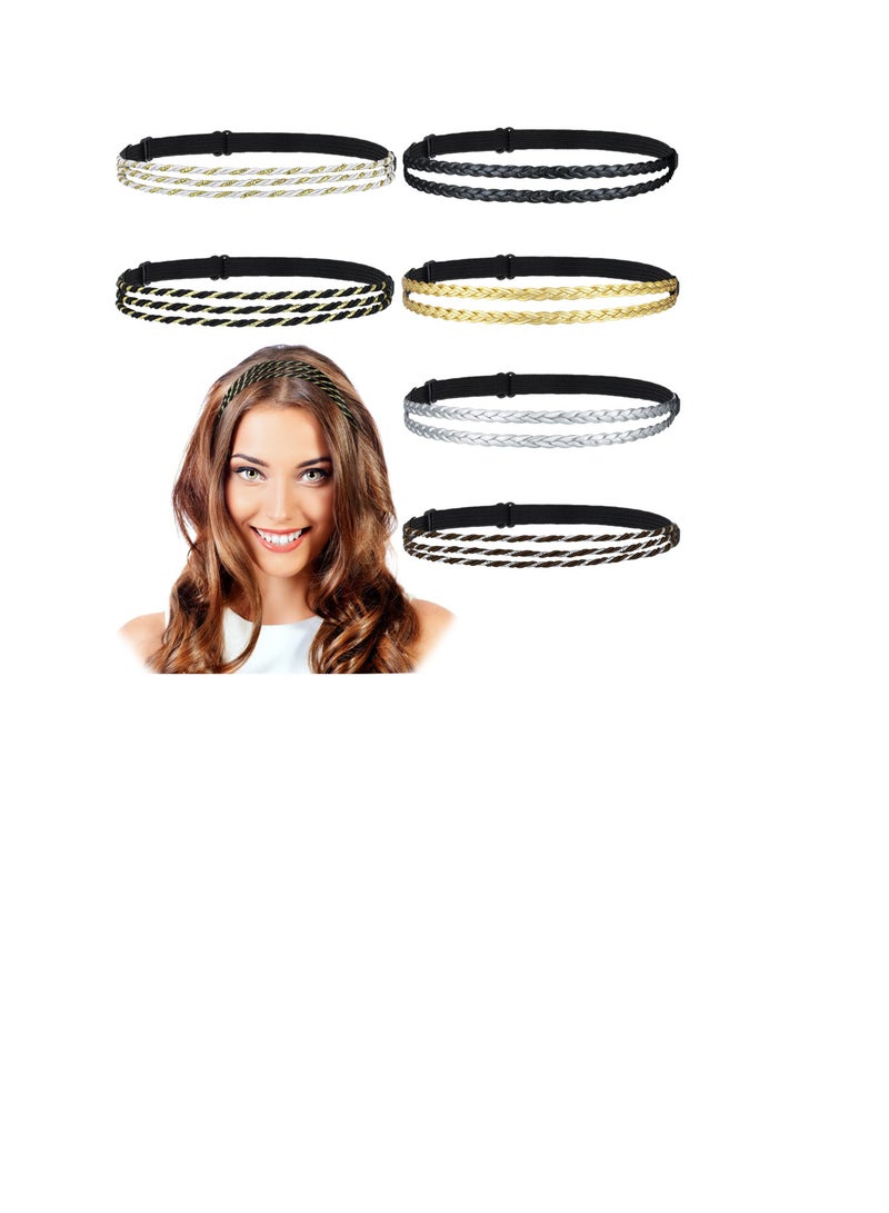 Excefore 6 Pieces Adjustable Headbands, Elastic Braided Headbands, No Slip Hairband for Women Girls & Teens (Mixed Material) - Image 1