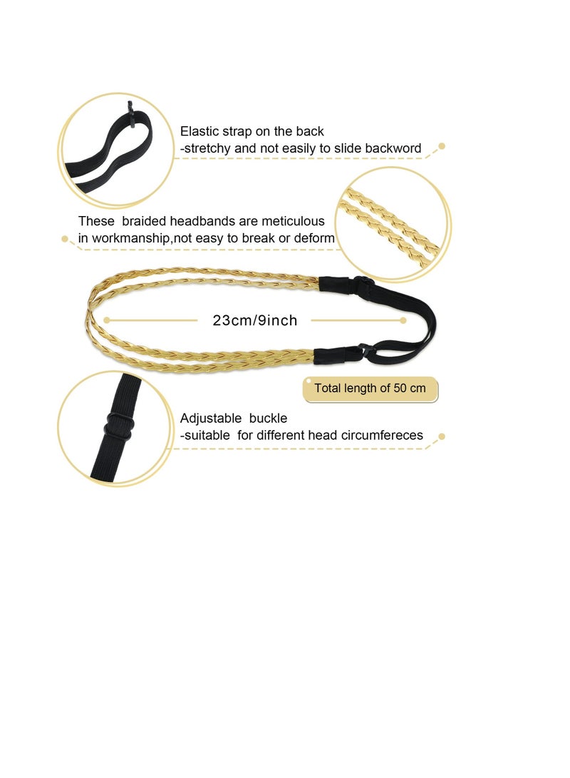 Excefore 6 Pieces Adjustable Headbands, Elastic Braided Headbands, No Slip Hairband for Women Girls & Teens (Mixed Material) - Image 3