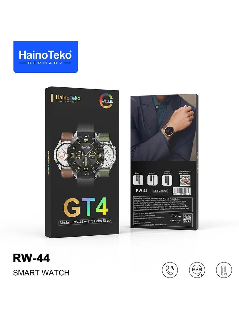 Haino Teko - GT4 smart watch from screen, powerful battery that lasts for 5 days, fast charging, supports calls and wireless charging, with 3 different straps - Image 1