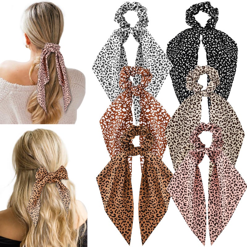 Glaudmeiss 6 PCS Bow Silk Scrunchies, Hair Ties with Bows, Hair Scrunchies for Women Girls, Knotted Bow Silk Hair Ties, Satin Hair Ribbon Elastic Hair Tie Hair Accessories Valentine's Day Gifts, Tortoise Shell - Image 1