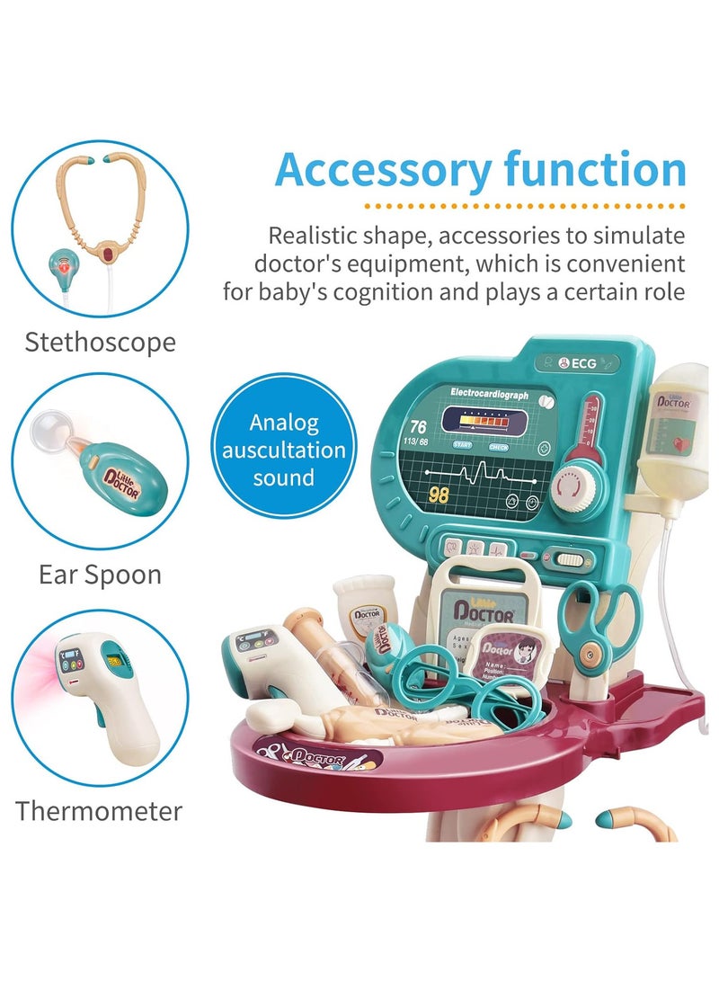 Pretend Play Doctor Kit Includes Light-Up Cart with 24 Accessories, Eye Chart, Thermometer, Stethoscope, and Pulse Oximeter. Gift Perfect for... - Image 3