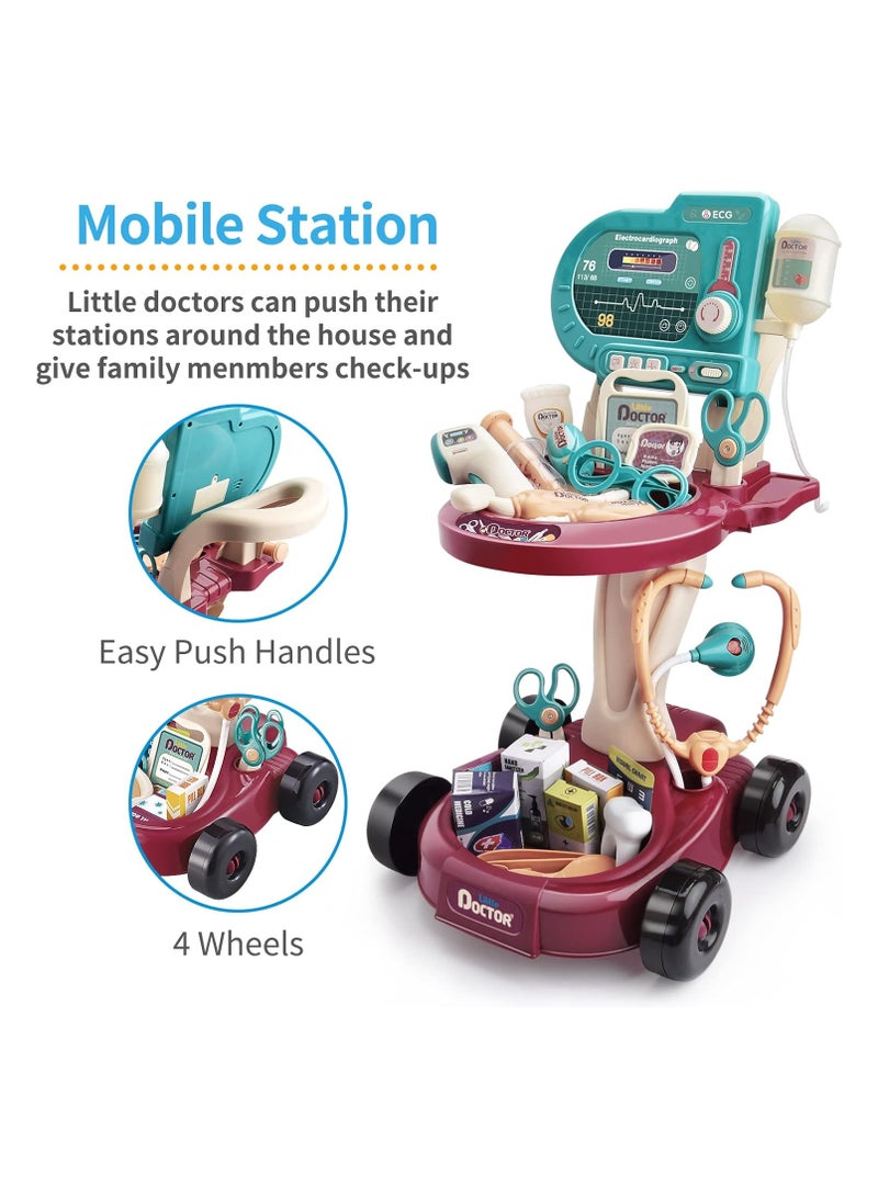 Pretend Play Doctor Kit Includes Light-Up Cart with 24 Accessories, Eye Chart, Thermometer, Stethoscope, and Pulse Oximeter. Gift Perfect for... - Image 2