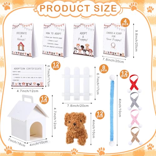 Motionchic 60pcs Adopt a Puppy Dog Party Favors Plush Stuffed Dogs Toys Set Includes 12 Mini Plush Pets 12 Puppy Scarves 12 Adoption Cards 12 House Boxes 4 Adoption Signs and 8 Playpens - Image 5