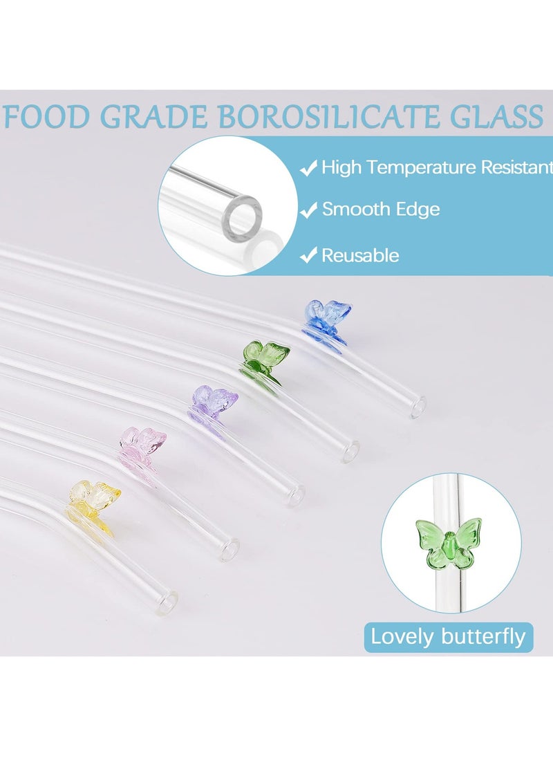 Generic Colorful erfly Design Reusable Glass Straws - 7.8 x 8mm, Set of 5 with Cleaning Brush, Perfect for Smoothies, Milkshakes, Juices, and Teas. Eco-Friendly and Stylish!  - Image 2