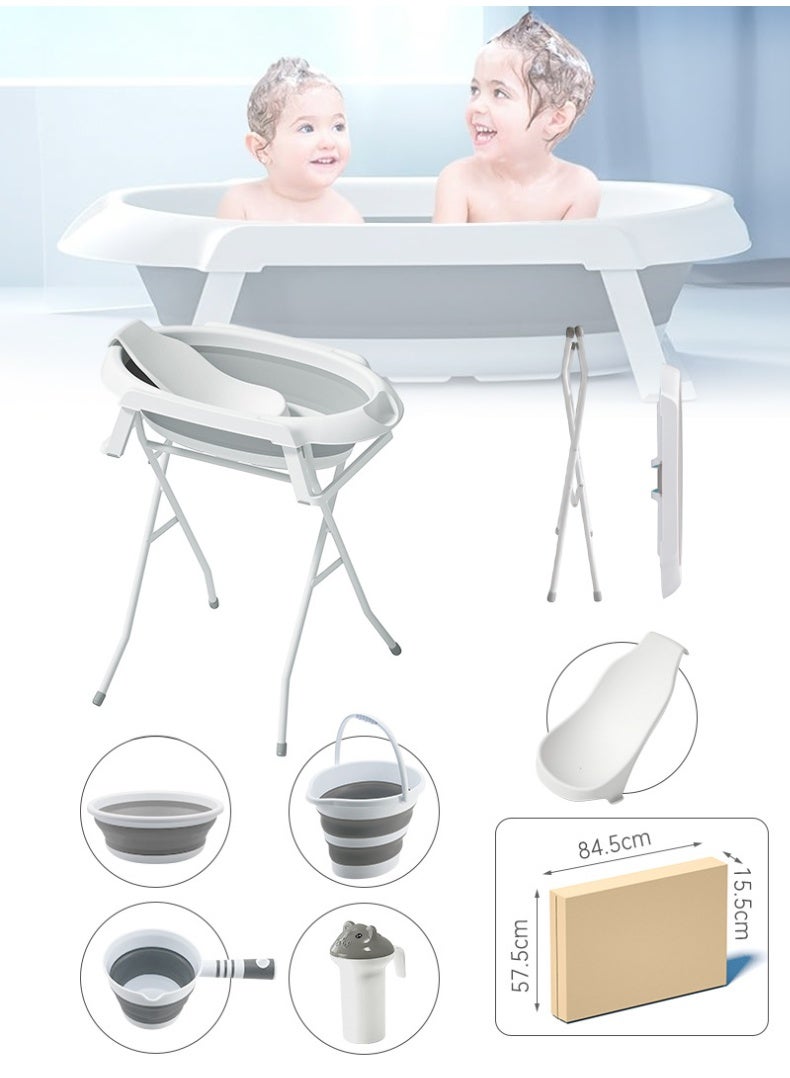 WALALLA Foldable, No-bending Baby Bathtub with Heightened Bracket,Water Scoop, Bucket, Shampoo Cup, Washbasin - Image 1