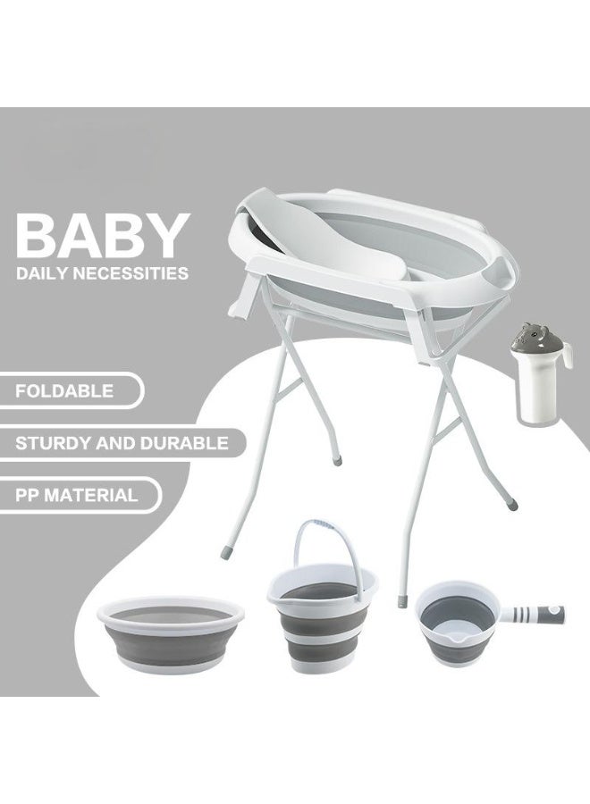 WALALLA Foldable, No-bending Baby Bathtub with Heightened Bracket,Water Scoop, Bucket, Shampoo Cup, Washbasin - Image 3