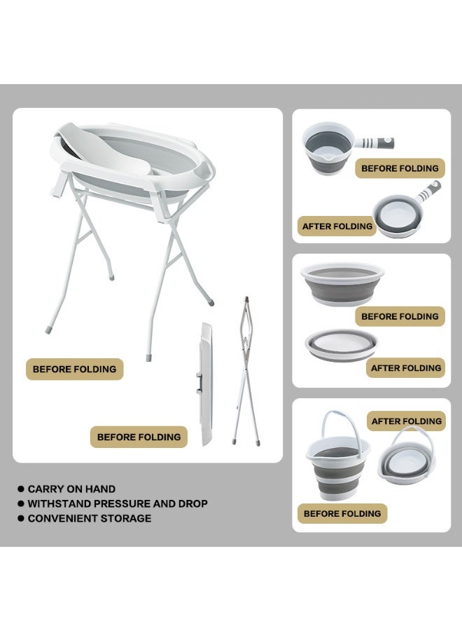 WALALLA Foldable, No-bending Baby Bathtub with Heightened Bracket,Water Scoop, Bucket, Shampoo Cup, Washbasin - Image 4