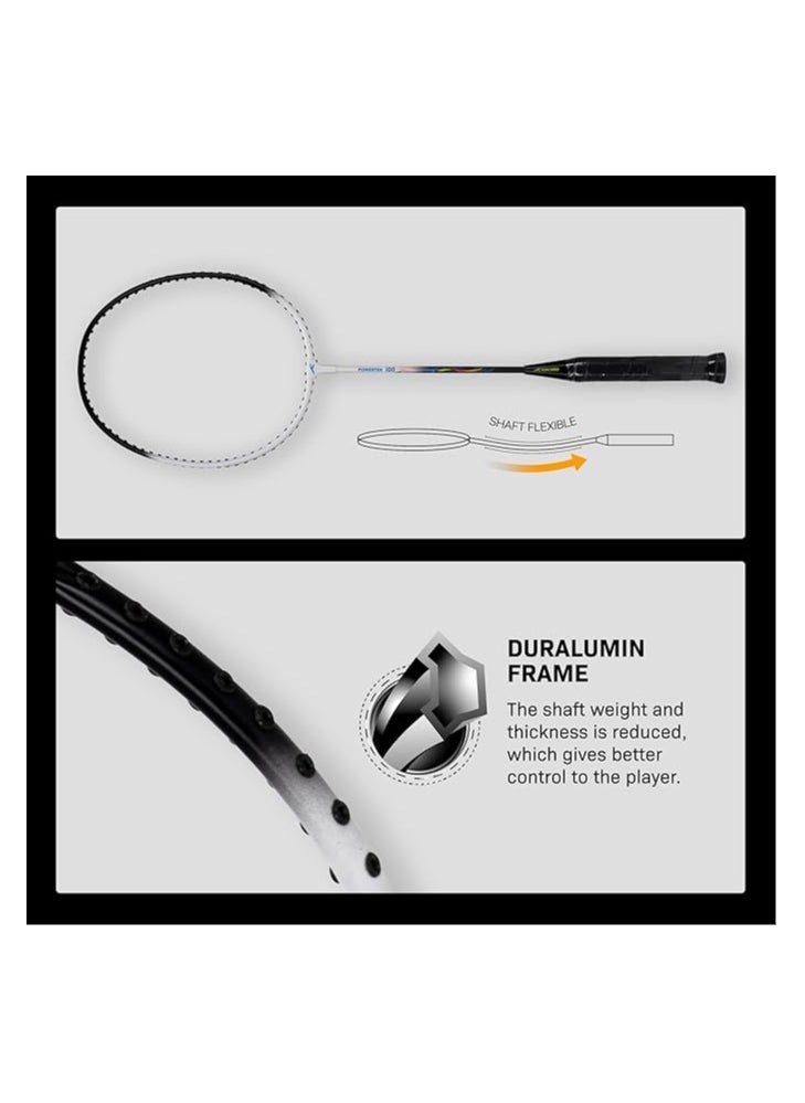 Powertek 100 (Set of 2) Badminton Racquet with Full Cover (Size: Standard, Grip Size: G5) | Strung | Material: Aluminium | Maximum Tension: 16-18lbs | for Intermediate player