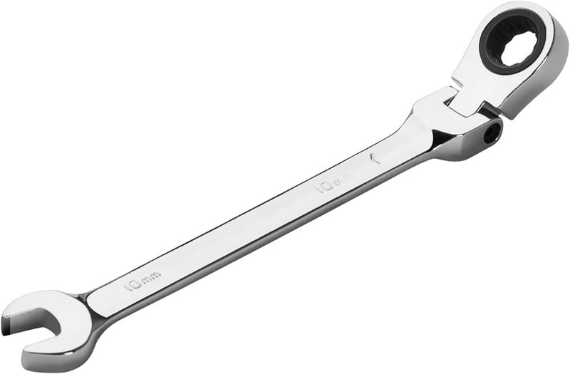 RECTITUDE 10 mm Flexible Head Gear Wrench, Industrial Grade Ratcheting Combination Spanner, Forged, Heat-Treated Cr-V Alloy Steel, Full Polished 12 Point, Metric, Wrench Tools, For Professional Use - Image 1