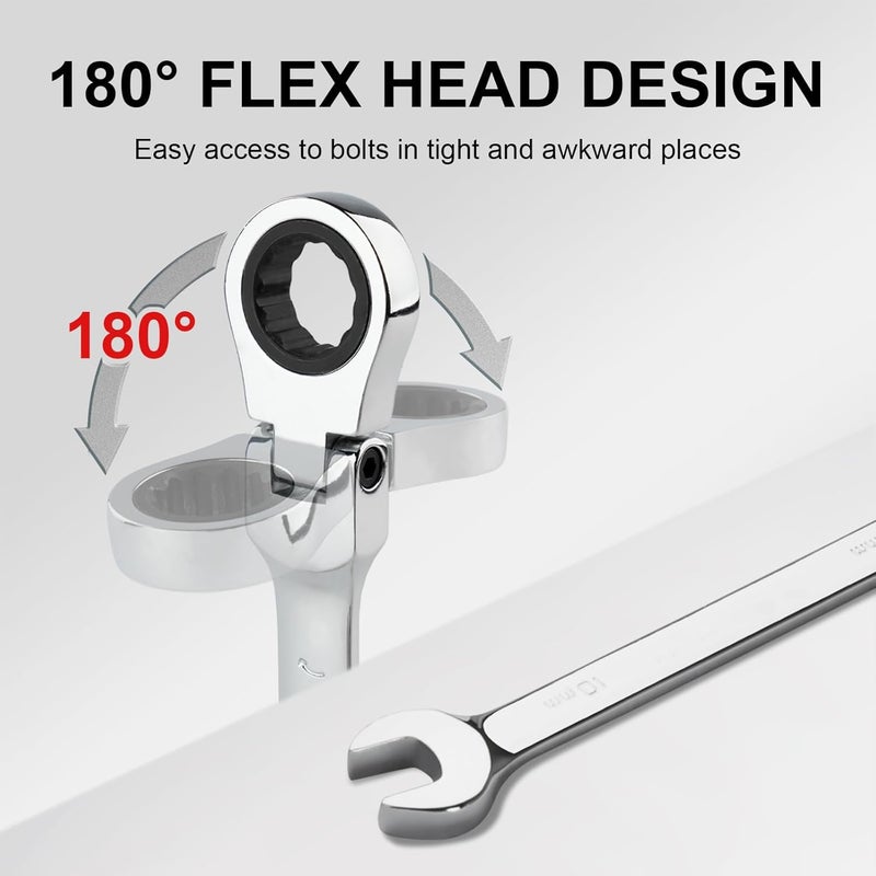 RECTITUDE 10 mm Flexible Head Gear Wrench, Industrial Grade Ratcheting Combination Spanner, Forged, Heat-Treated Cr-V Alloy Steel, Full Polished 12 Point, Metric, Wrench Tools, For Professional Use - Image 3