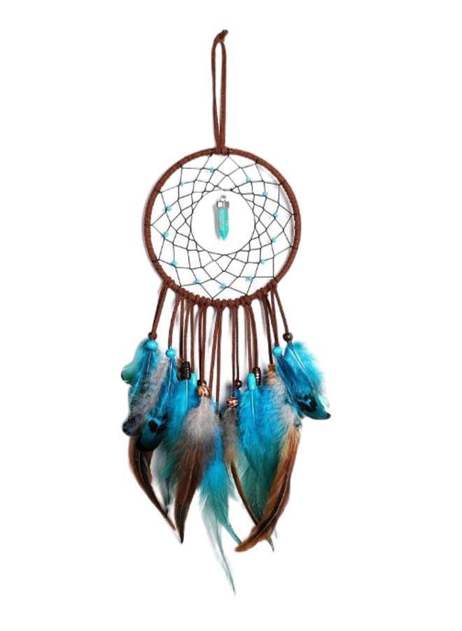 NIBEMINENT Handmade Beaded Feather Pendant Dream Catcher Brown/Blue 15.7inch - Image 1