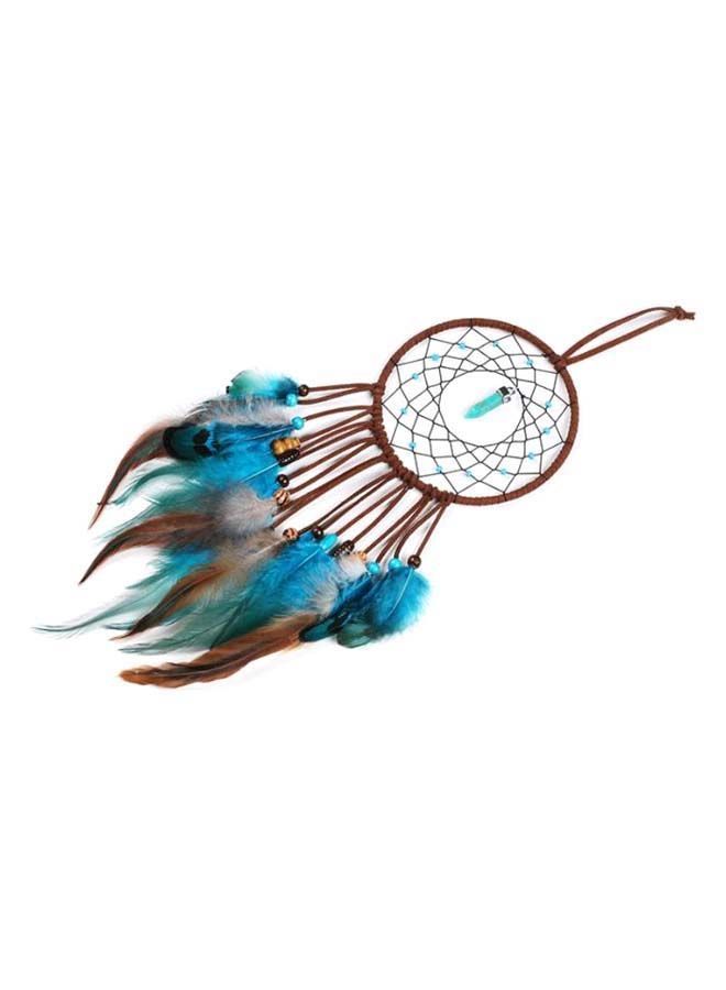 NIBEMINENT Handmade Beaded Feather Pendant Dream Catcher Brown/Blue 15.7inch - Image 2
