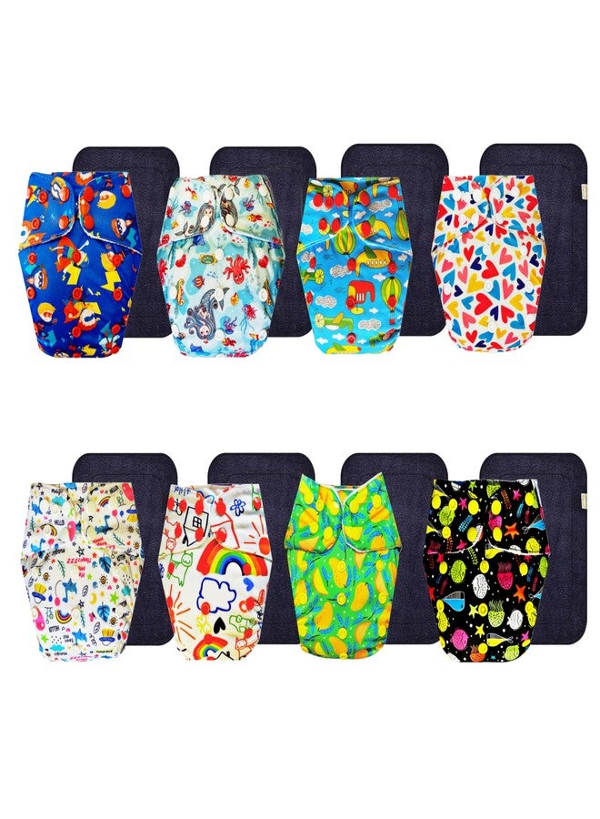 Dumbledo Premium Cloth Diaper with Black Insert (Pack of 8) | Hypoallergenic | 6-Layer Absorbent Pad | Quick Dry | Designed by Moms | 3 Months - 3 Years | Unisex Baby - Image 1