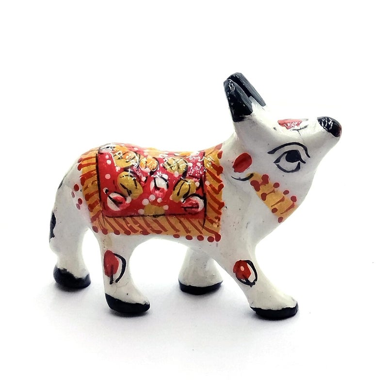 REAL SEED Metal Small White Cow Toy Kanha Ji Ke Khilona Khilona Set for Laddu Gopal Play Temple Home Decoration Single Peice Size 42 CMS Height - Image 1