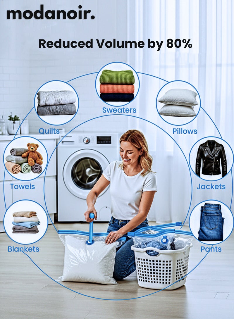 مودانوير 10 أكياس تخزين مفرغة من الهواء من مودانوير، أكياس موفرة للمساحة مع مضخة يدوية، أكياس تخزين مفرغة من الهواء قابلة لإعادة الاستخدام للفراش والملابس والستائر والوسائد (3 × جامبو، 3 × كبير، 4 × متوسط) - Image 4