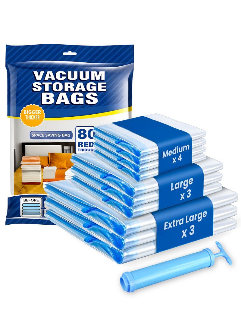 مودانوير 10 أكياس تخزين مفرغة من الهواء من مودانوير، أكياس موفرة للمساحة مع مضخة يدوية، أكياس تخزين مفرغة من الهواء قابلة لإعادة الاستخدام للفراش والملابس والستائر والوسائد (3 × جامبو، 3 × كبير، 4 × متوسط) - Image 1