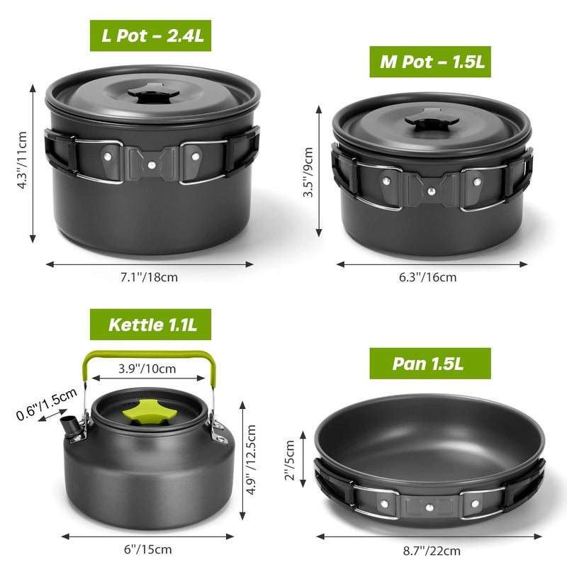 Odoland 29pcs Camping Cookware Mess Kit, Non-Stick Lightweight Pots Pan Kettle, Collapsible Water Container and Bucket, Stainless Steel Cups Plates Forks Knives Spoons for Outdoor Backpacking Picnic - Image 3